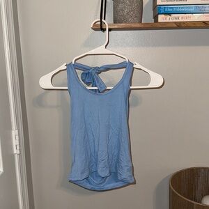 Blue Sleeveless Top with Bow Detail